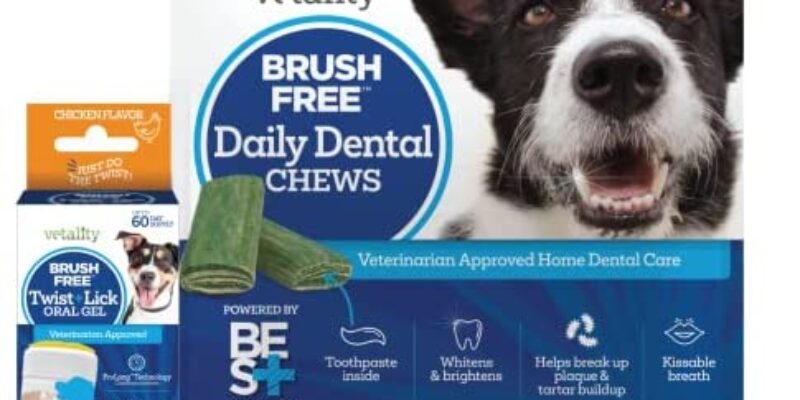 Vetality Brush Free Twist and Lick Dental Gel Plus Daily Dental Chew for Dogs